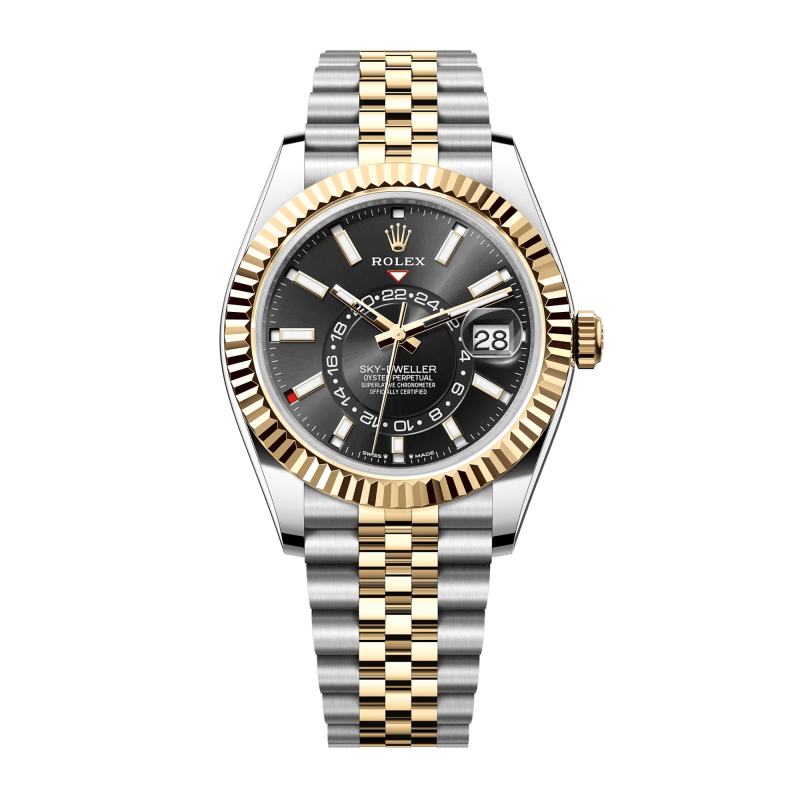 【新発売】 Gold Yellow Sky-Dweller Rolex & Dial Champagne Jubilee Steel 時計