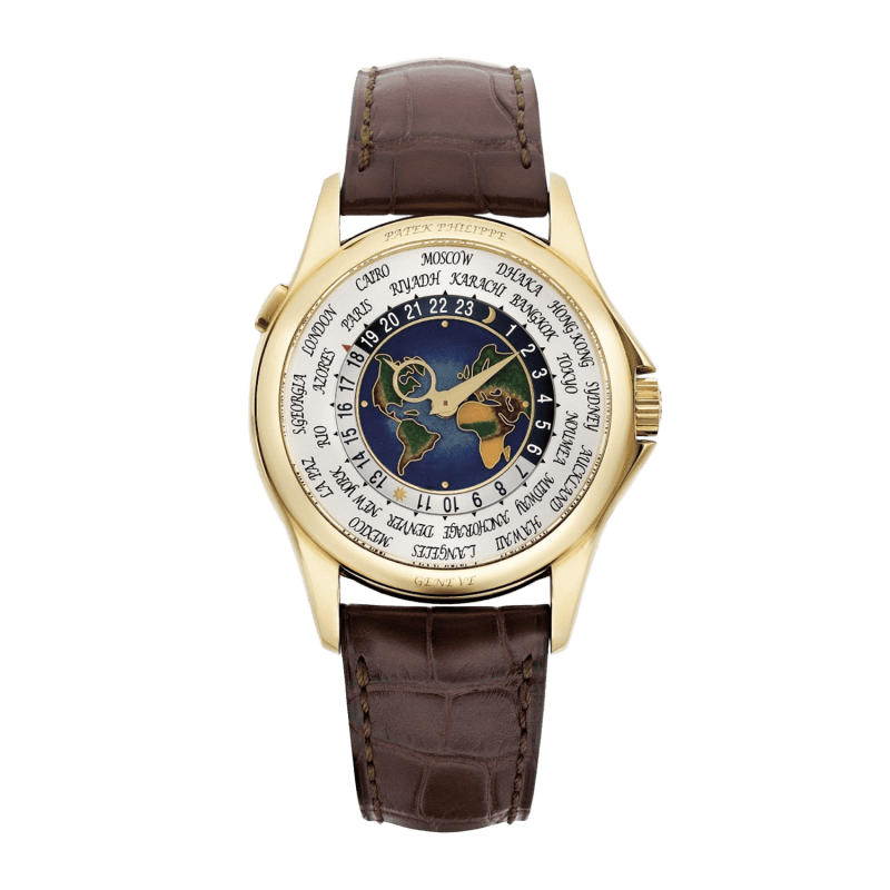 Photo of Complications World Time Yellow Gold Cloisonne Enamel USA Europe Map Double Sealed 39mm
