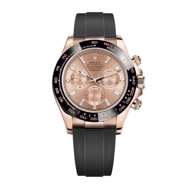 Photo of Daytona Rose Gold Baguette Oysterflex Pink Dial 40mm