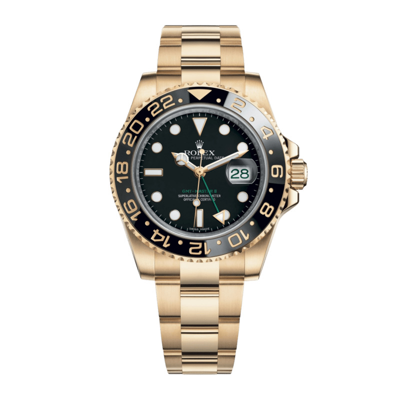 激安価格の Rolex GMT-Master 40mm Dial Black Steel & Gold Yellow II トランプ