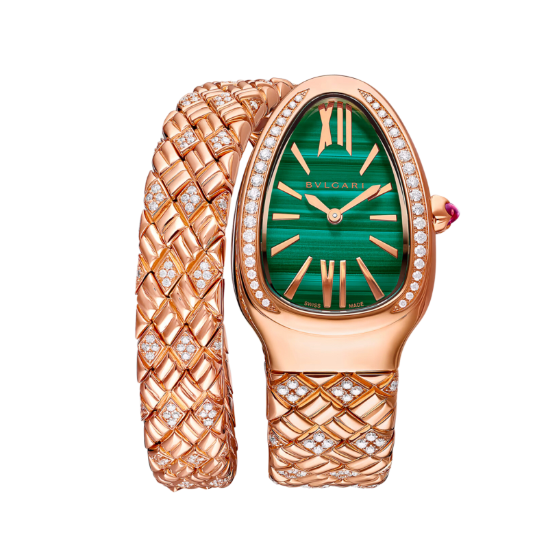Photo of Serpenti Spiga Rose Gold Diamond Green Malachite Dial 35mm
