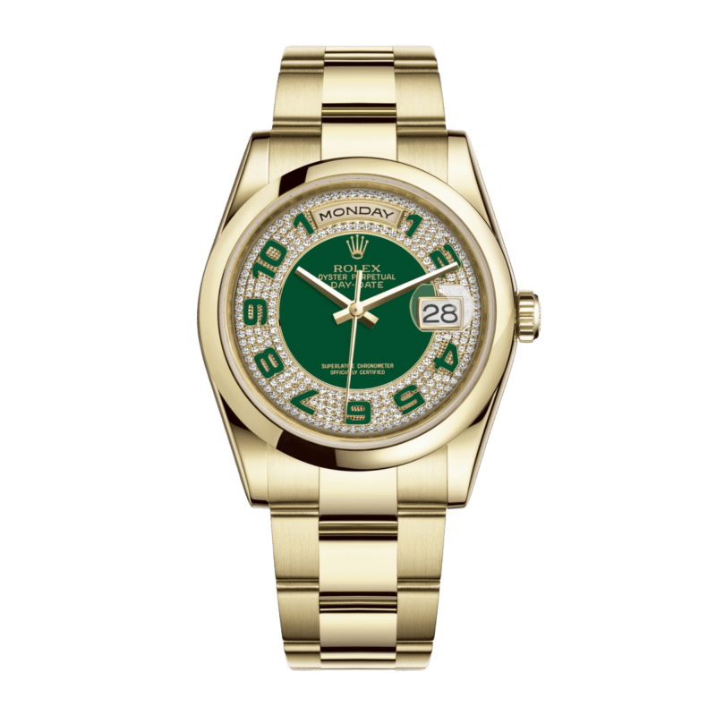 Rolex Day-Date 36 Yellow Gold Green Jade Carousel Dial 36mm 118348