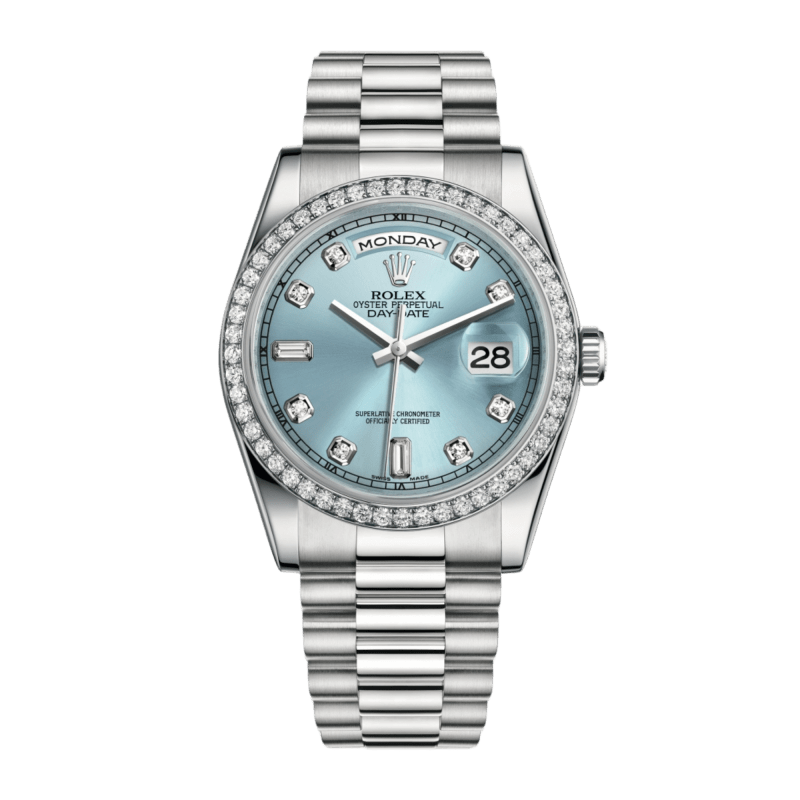 Photo of Day-Date 36 Platinum Diamond Ice Blue Dial 36mm