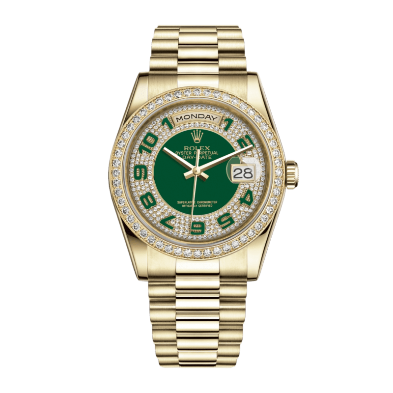 Photo of Day-Date Yellow Gold Diamond Green Pave Dial 36mm