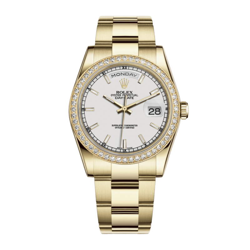 Photo of Day-Date 36 Yellow Gold Diamond White Dial 36mm