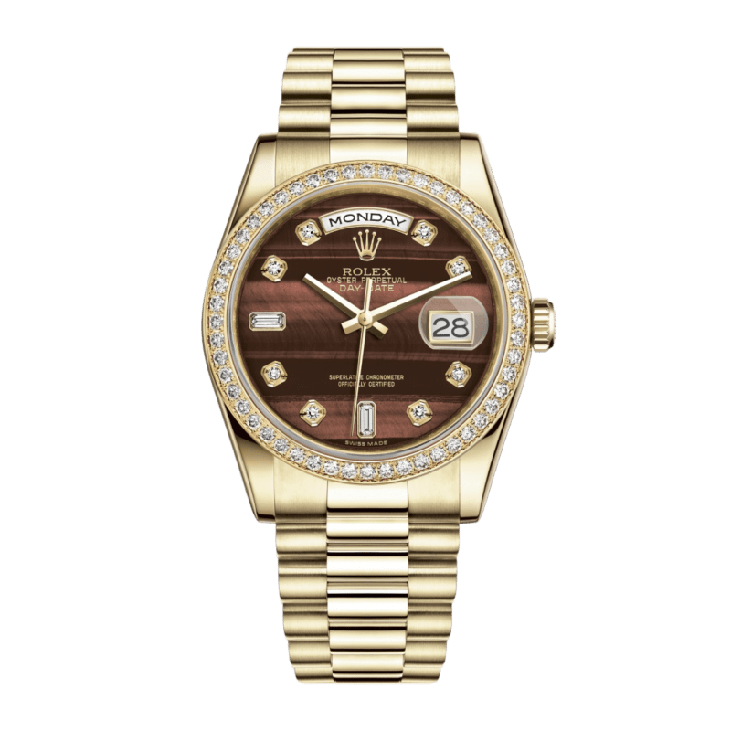Photo of Day-Date 36 Yellow Gold Diamond Brown Dial 36mm