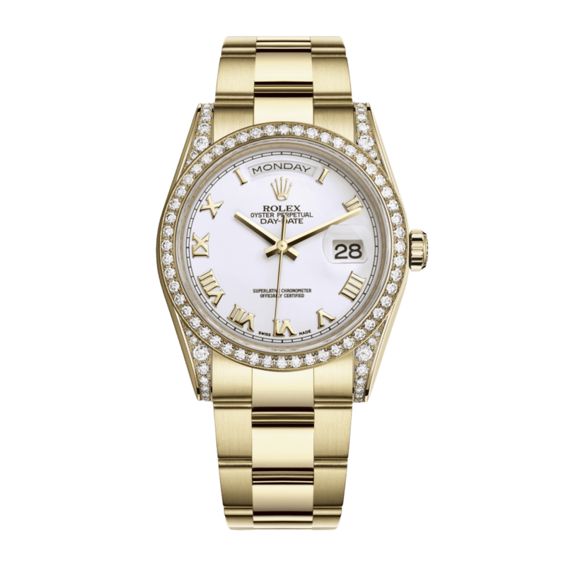Photo of Day-Date 36 Yellow Gold Diamond White Dial 36mm