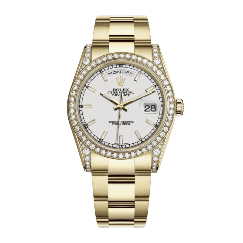 Photo of Day-Date 36 Yellow Gold Diamond White Dial 36mm