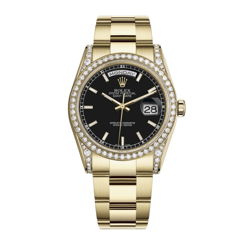 Photo of Day-Date 36 Yellow Gold Diamond Black Dial 36mm