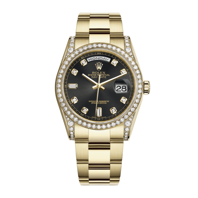 Photo of Day-Date 36 Yellow Gold Diamond Black Dial 36mm