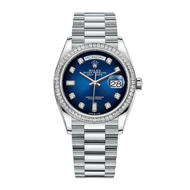 Photo of Day-Date 36 Platinum Blue Dial 36mm