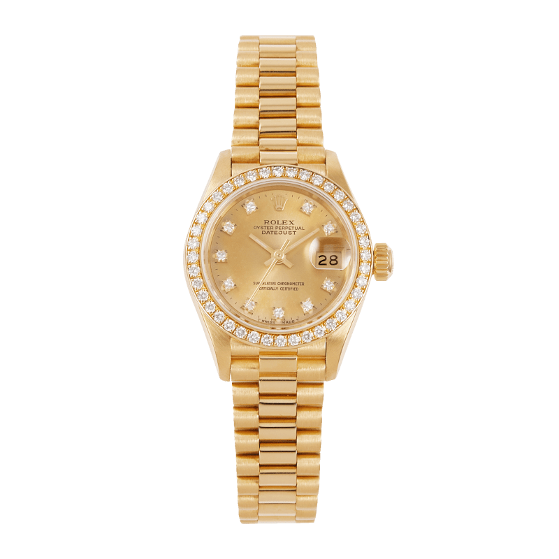 売上実績NO.1 Yellow Lady-Datejust Vintage Rolex Gold 28mm Dial Champagne 靴
