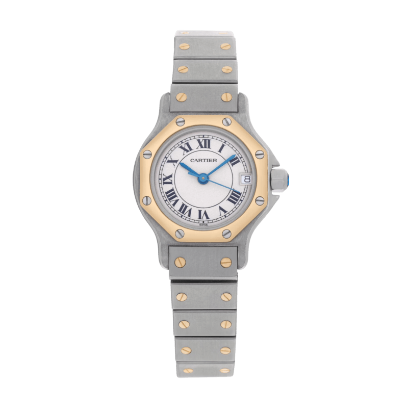 Photo of Santos Octagon Yellow Gold & Steel White Dial 25mm