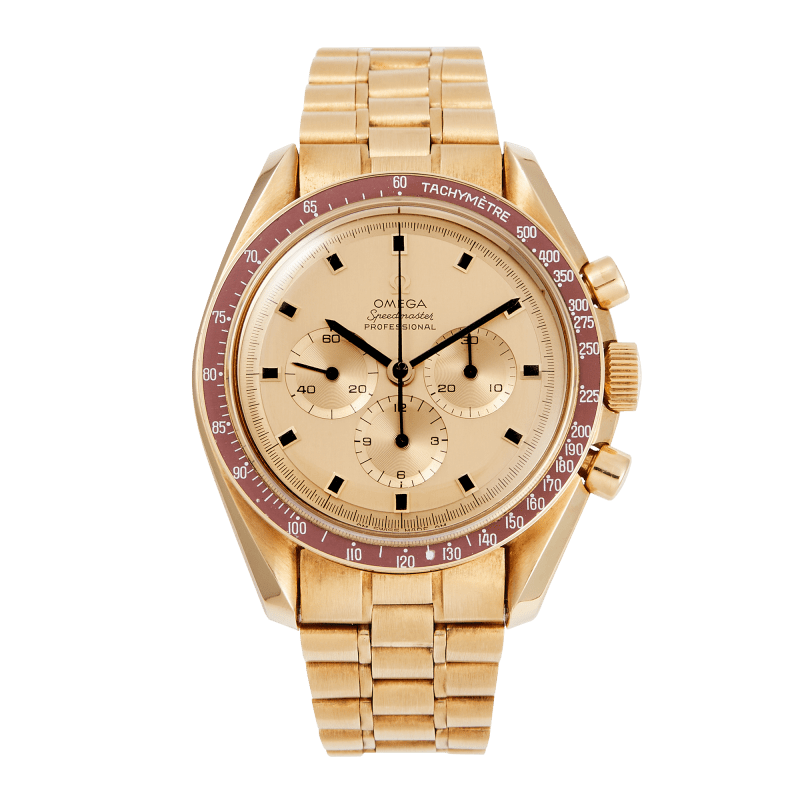 Photo of Vintage Speedmaster Professional Moonwatch Apollo XI Yellow Gold Champagne Dial 