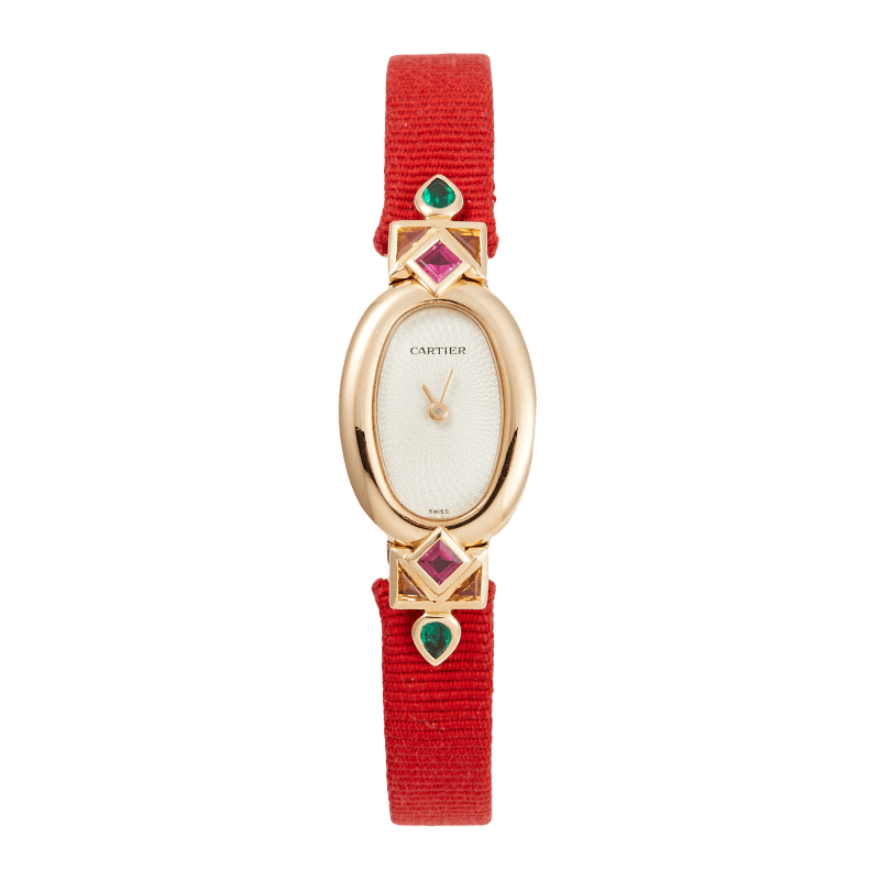 Photo of Baignoire Mini Yellow Gold Ruby & Emerald White Dial