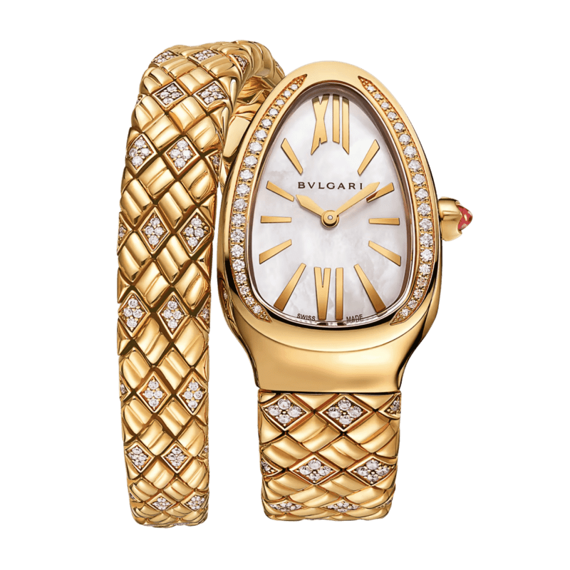 Photo of Serpenti Spiga Yellow Gold Diamond Mother of Pearl Dial 35mm