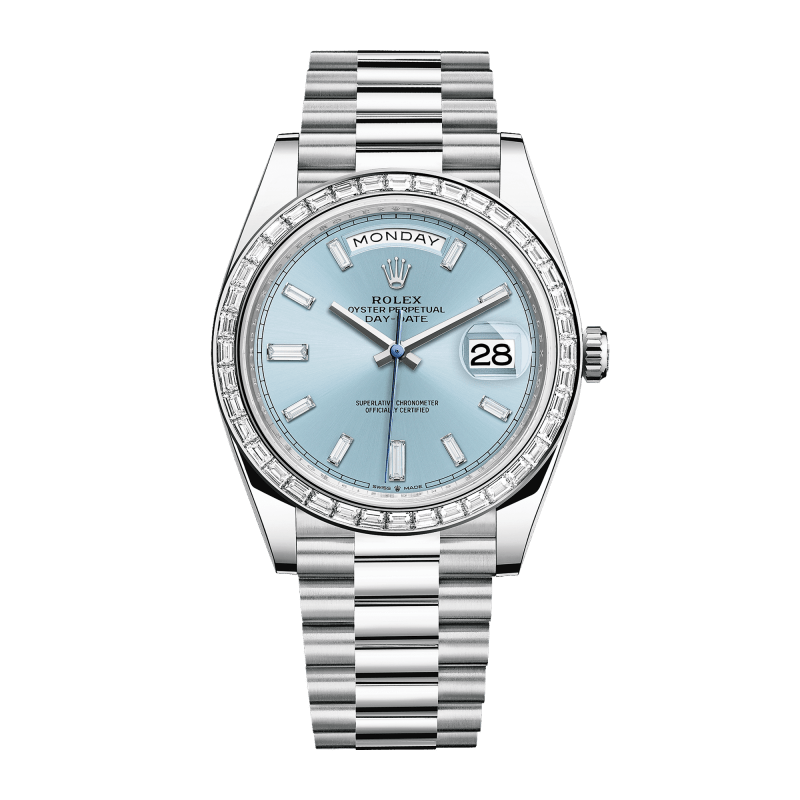 Photo of Day-Date Platinum Diamond Blue Dial 40mm