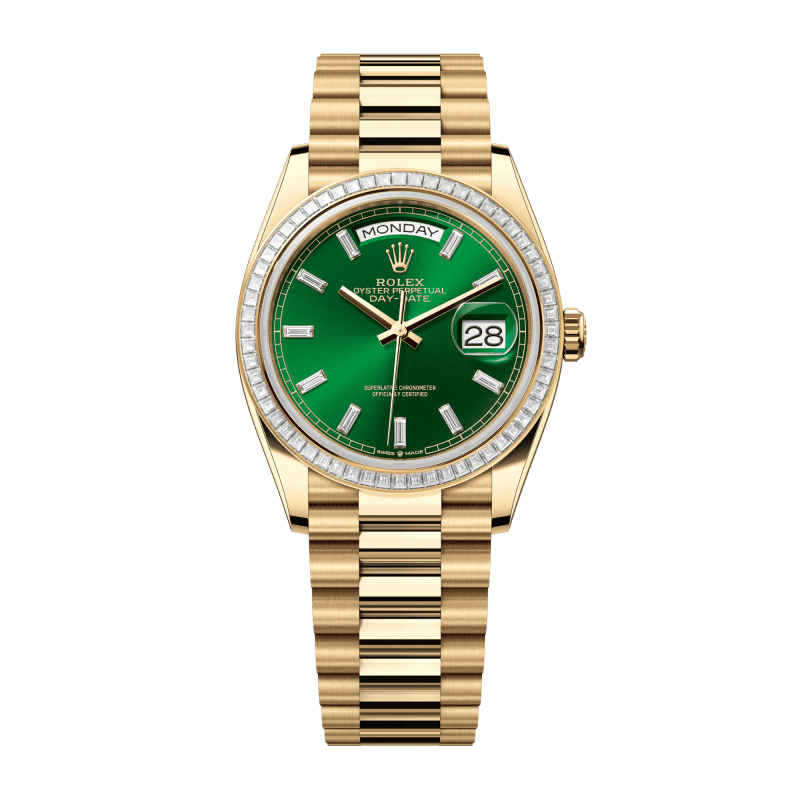 ☆□美品　ロレックス　ROLEX ネクタイ　グリーン　シルク100% Rolex Day-Date Yellow Gold Diamond Green Dial 40mm 228398TBR-0039