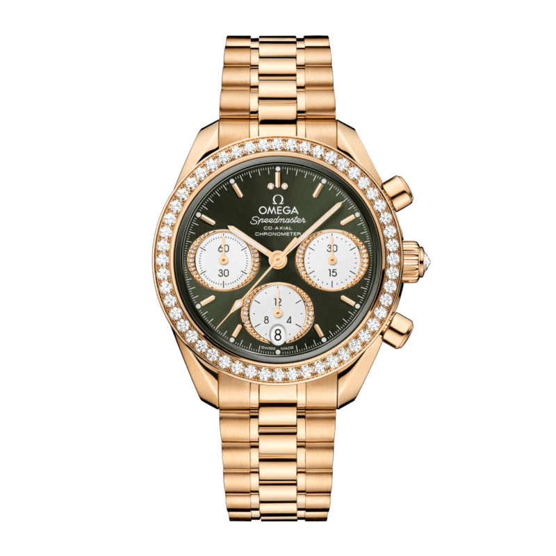 Photo of Speedmaster Date Moonshine Gold Diamond Green Dial 38mm