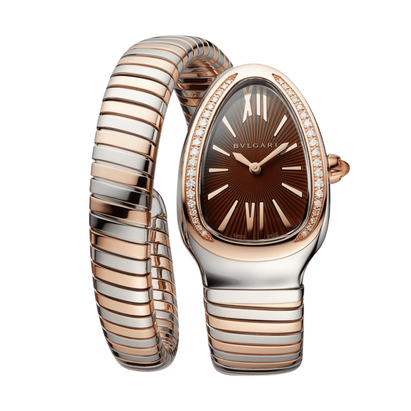 Photo of Serpenti Tubogas Rose Gold & Steel Diamond Brown Dial 35mm