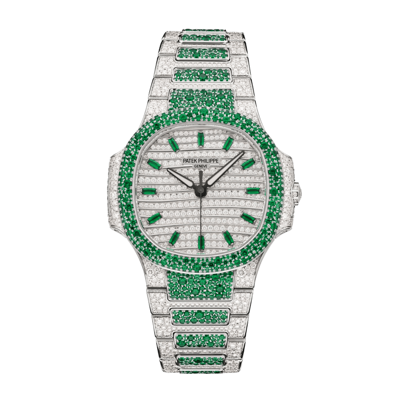 Photo of Nautilus Haute Joaillerie White Gold Emerald Diamond Pave Dial 35mm