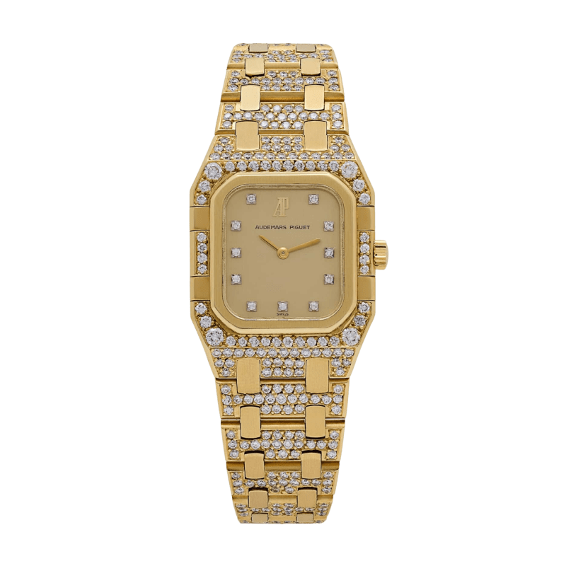 Photo of Vintage Royal Oak Rectangular Yellow Gold Diamond Champagne Dial 25mm