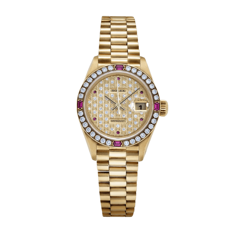 Photo of Vintage Lady-Datejust Yellow Gold Diamond Ruby Pave Dial 26mm