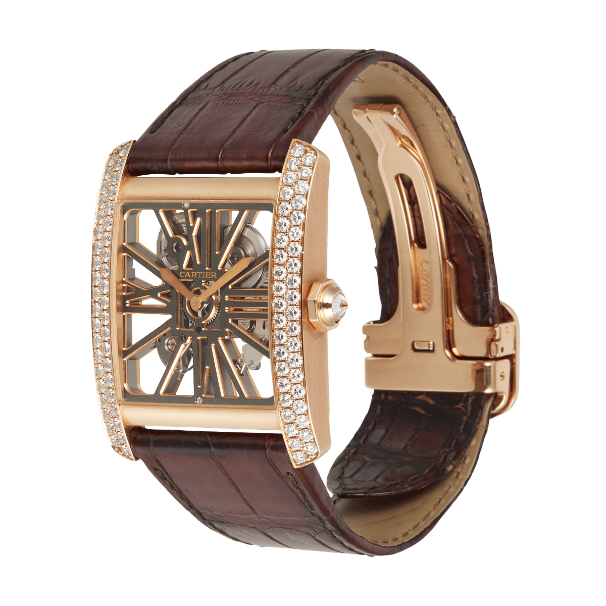 Tank MC Rose Gold Diamond Skeleton Dial