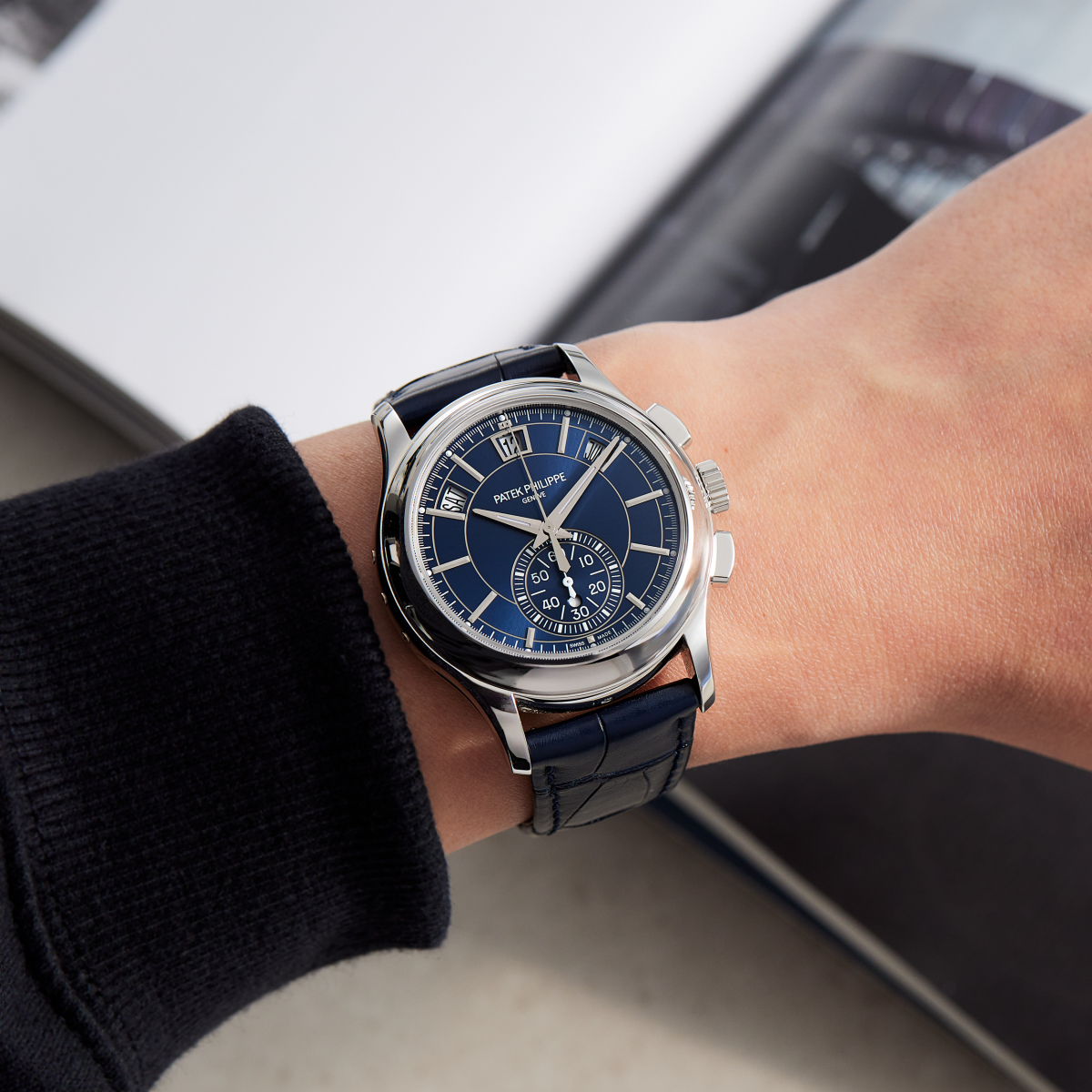 Annual Calendar Chronograph Platinum Blue Dial