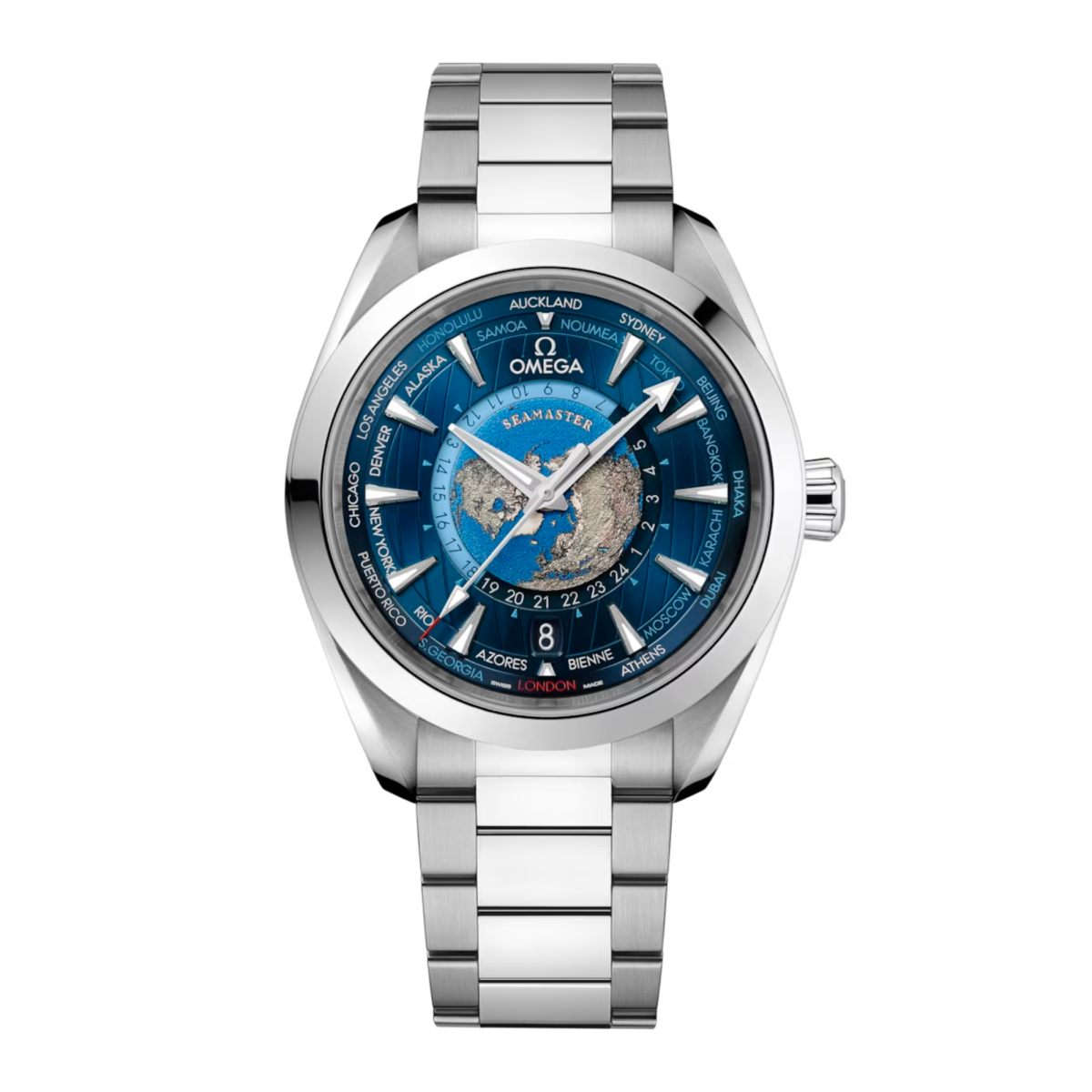 Aqua Terra 43 Worldtimer Stainless Steel Blue Dial