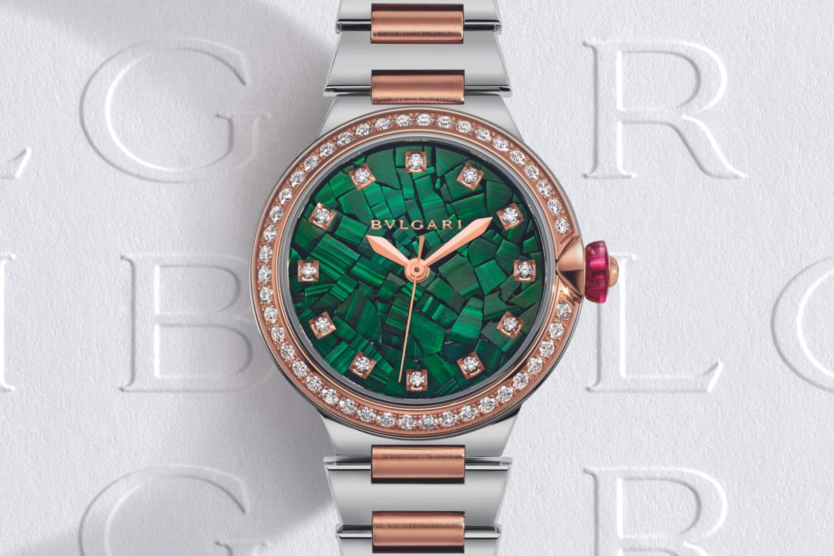 Bulgari LVCEA Rose Gold & Steel Green malachite Intarsio dial