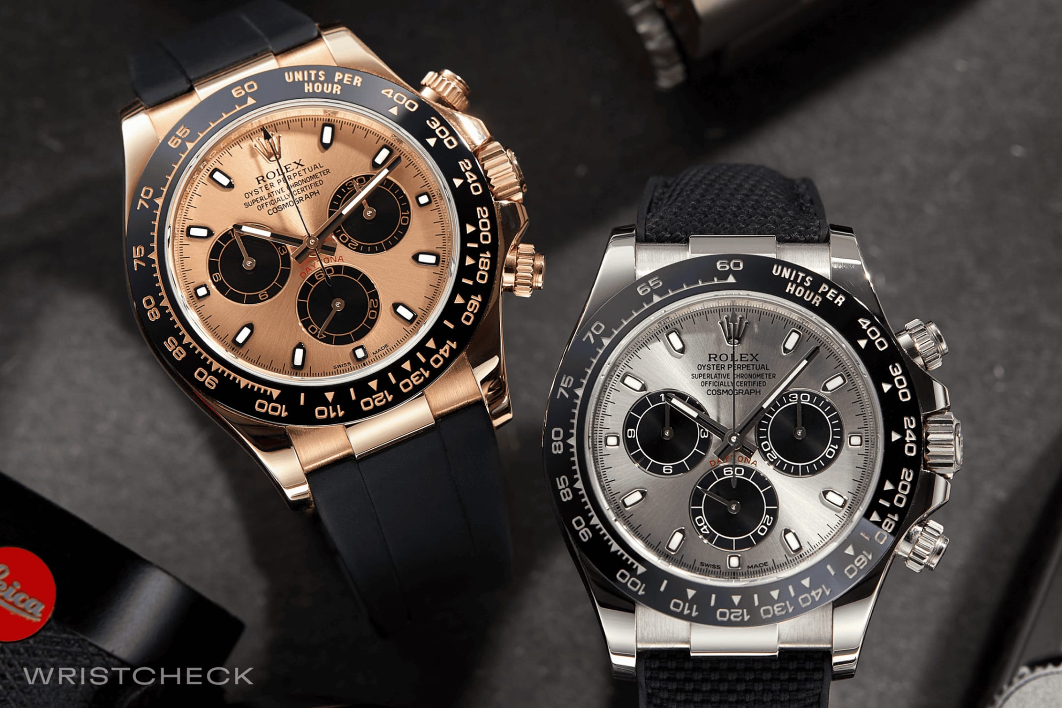 The Rolex Cosmograph Daytona in Rose Gold Ref. 116515LN-0013, and the Daytona White Gold Oysterflex Silver Dial Ref. 116519LN-0027, both feature the calibre 4130