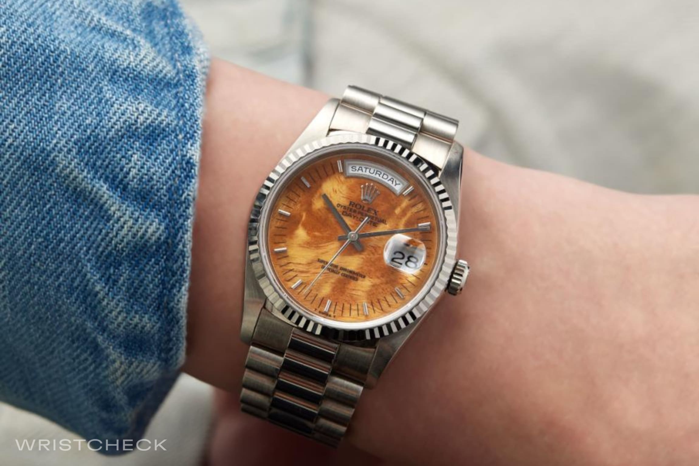 Rolex Day-Date 36 White Gold Wood Dial