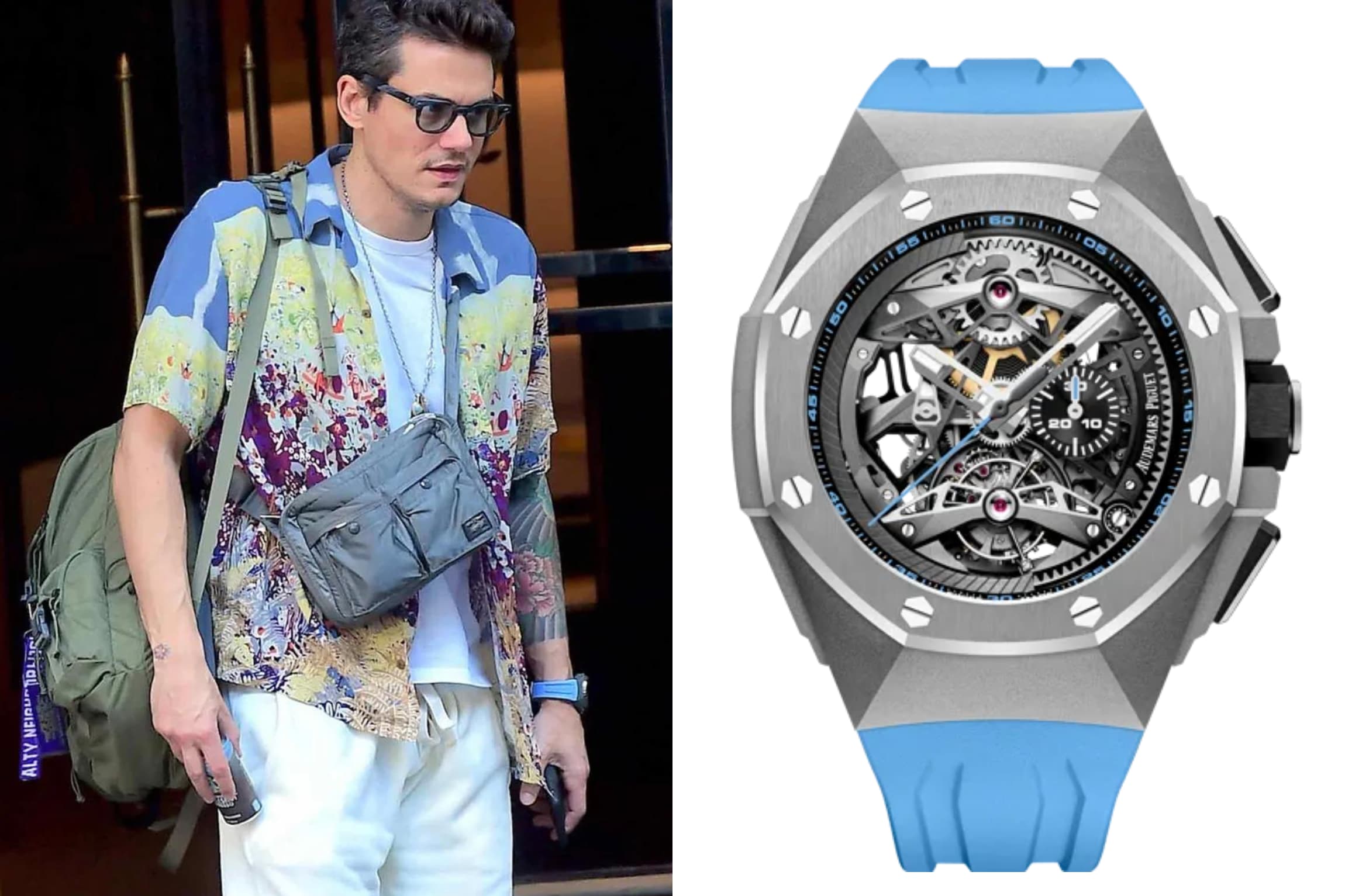 John Mayer's Audemars Piguet Royal Oak Concept Tourbillon Chronograph Openworked with a blue strap