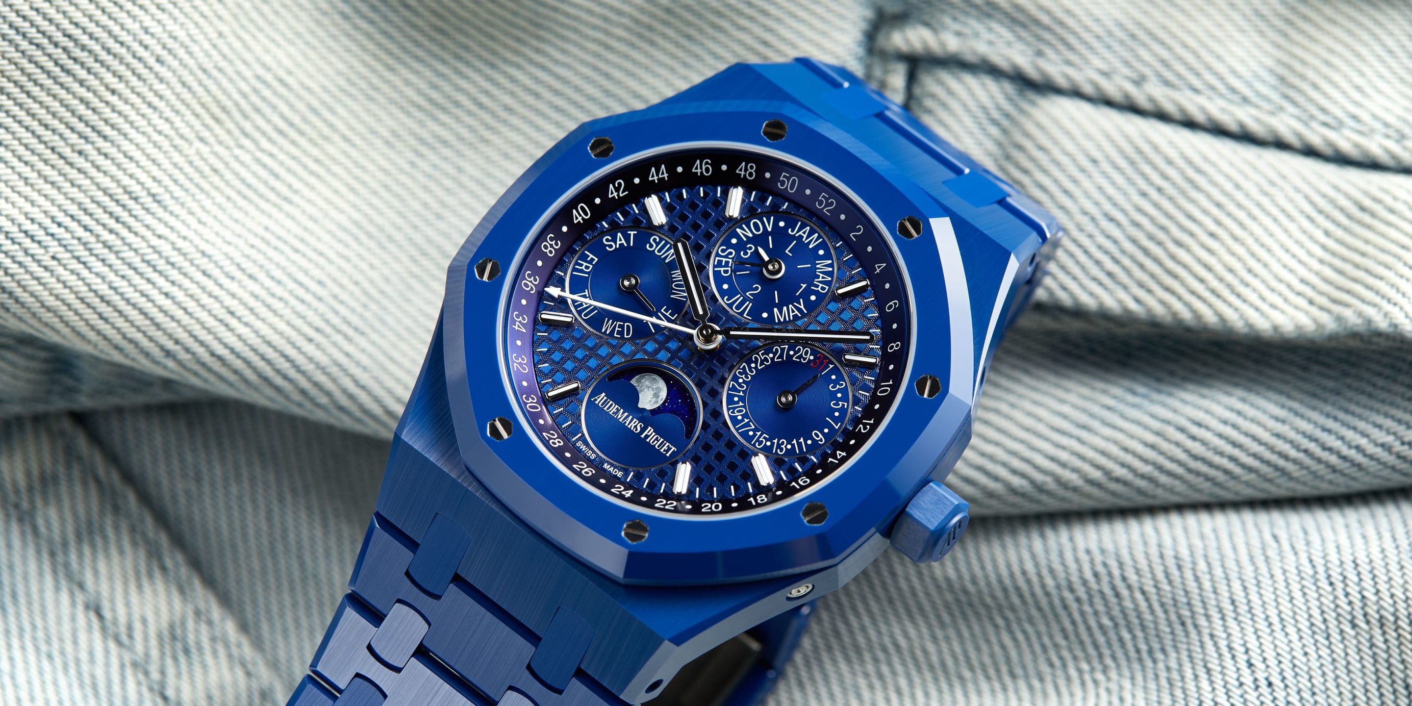 AP Royal Oak Perpetual Calendar In Blue Ceramic | Wristcheck