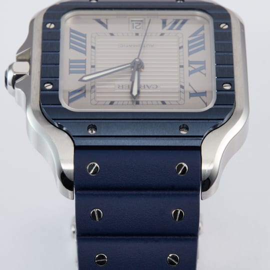 Santos de Cartier Large Model Stainless Steel Blue Bezel condition photo