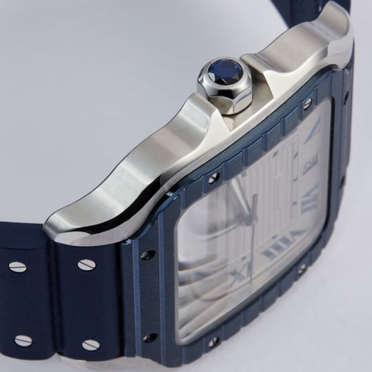 Santos de Cartier Large Model Stainless Steel Blue Bezel condition photo