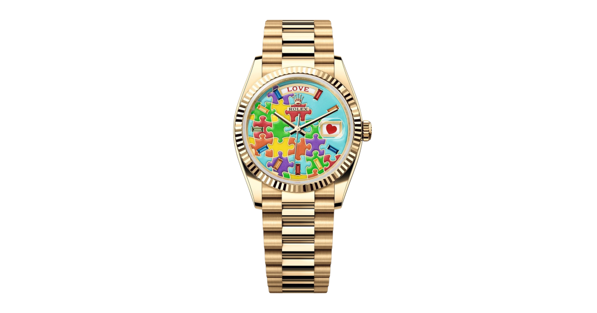 Rolex Day-Date Yellow Gold Multi-Color Puzzle Dial 36mm 128238