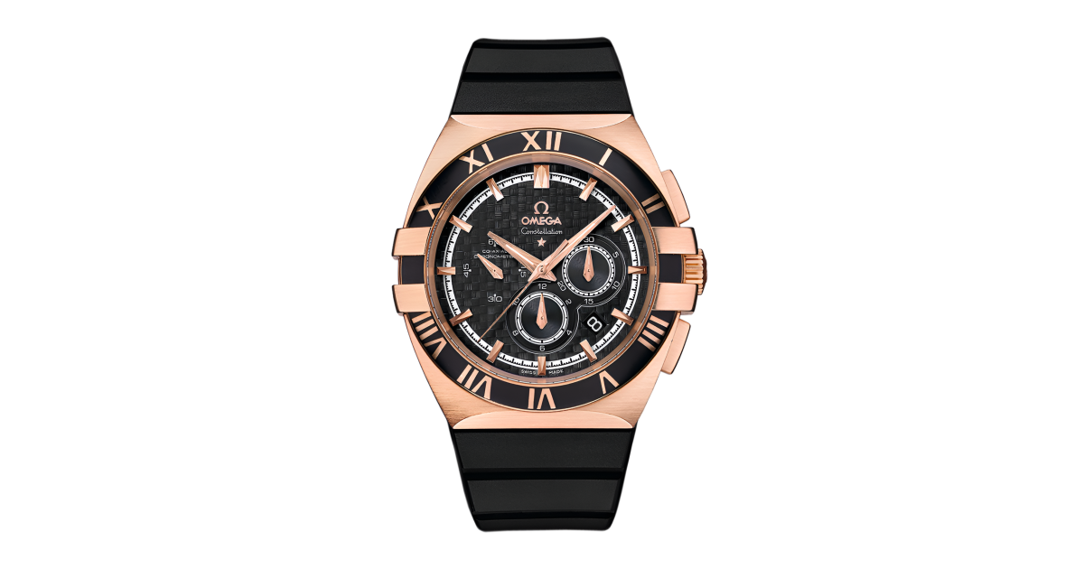Omega Constellation Chronograph Double Eagle Rose Gold Black Dial