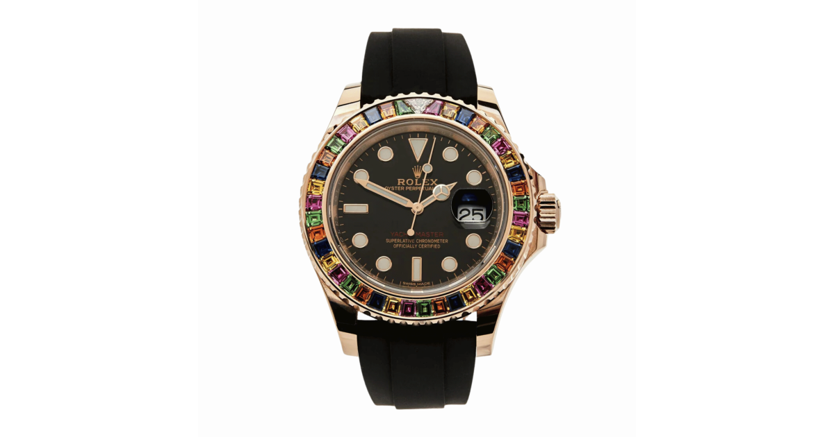 Rolex Yacht-Master Rose Gold Rainbow Sapphire Black Dial 40mm