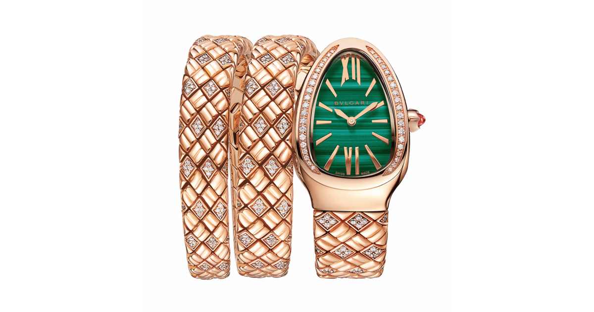 Bulgari Serpenti Spiga Double Tour Rose Gold Diamond Green Dial