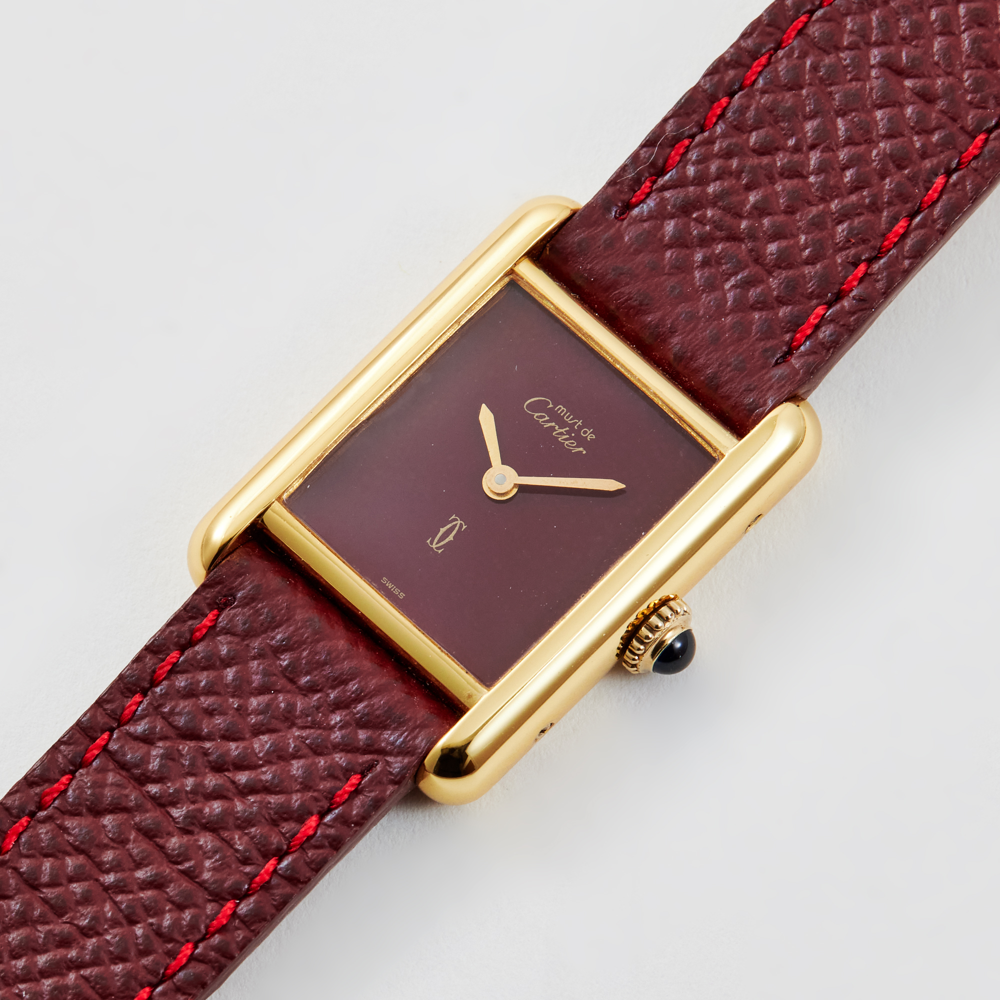 Vintage Tank Vermeil Gold Plated Burgundy Dial 23mm Product Image 1
