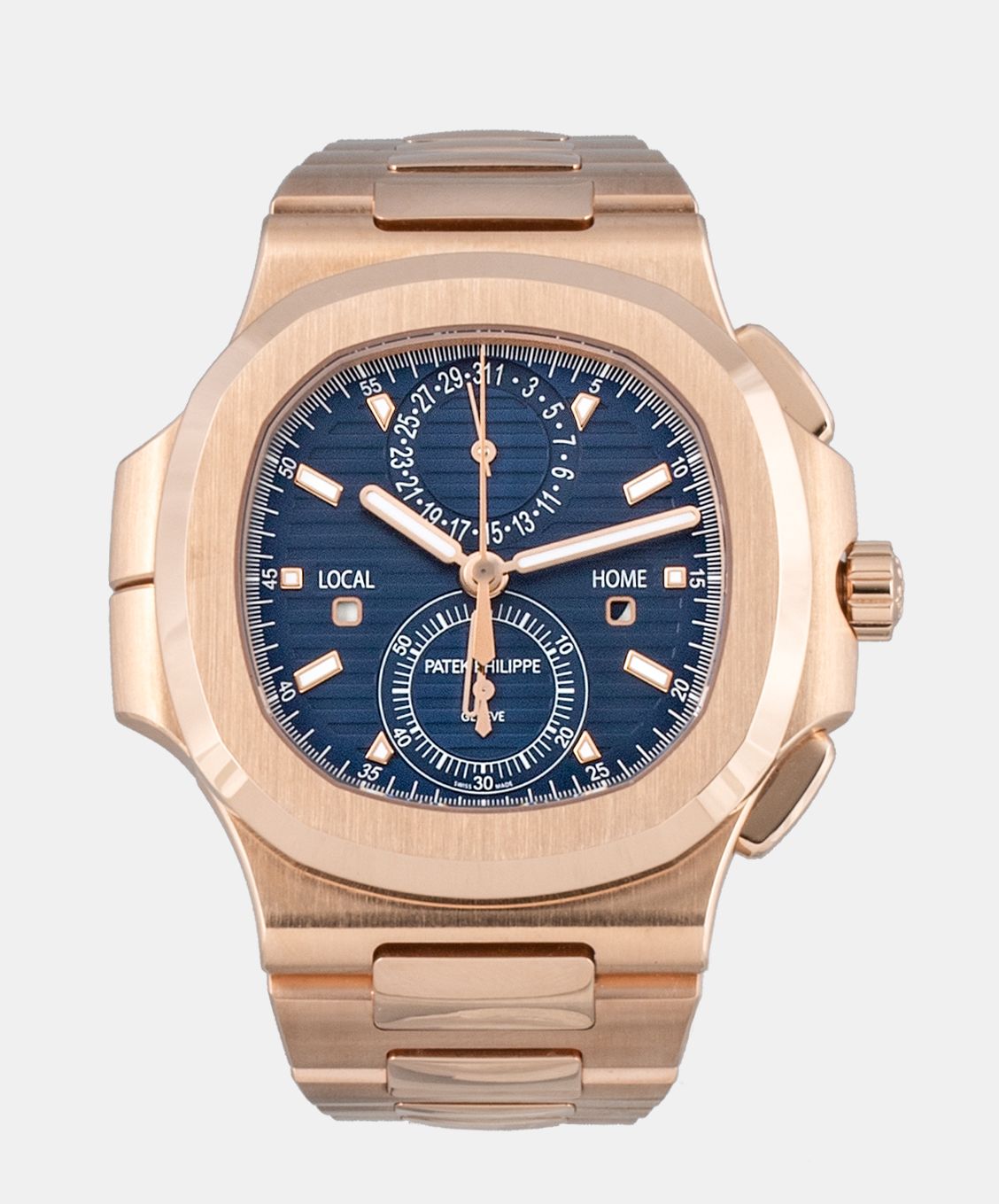 Patek Philippe Nautilus Travel Time Chronograph Rose Gold Blue Dial 40mm 5990 1R Wristcheck