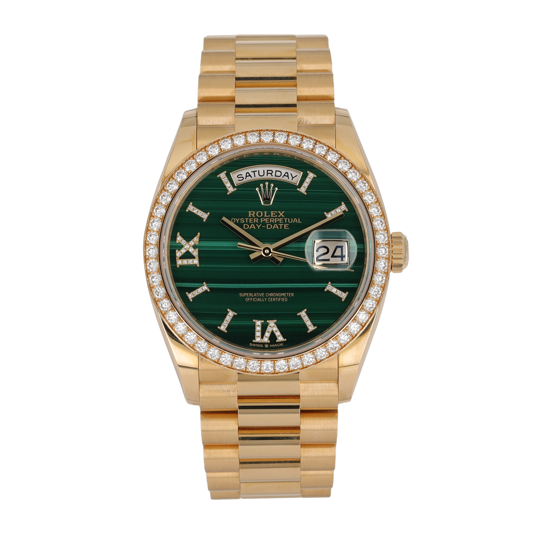 Rolex Day-Date Diamond & Yellow Gold Green Malachite Dial