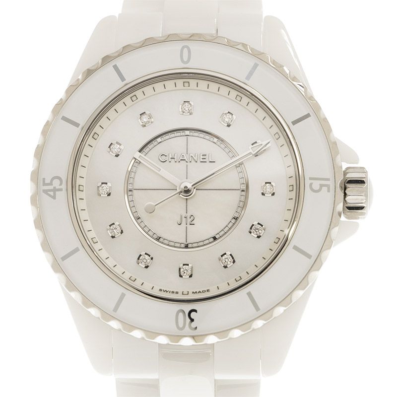 Chanel White Diamond Stainless Steel And Ceramic J12 H5704 Quartz Women's  Wristwatch 33 mm Chanel