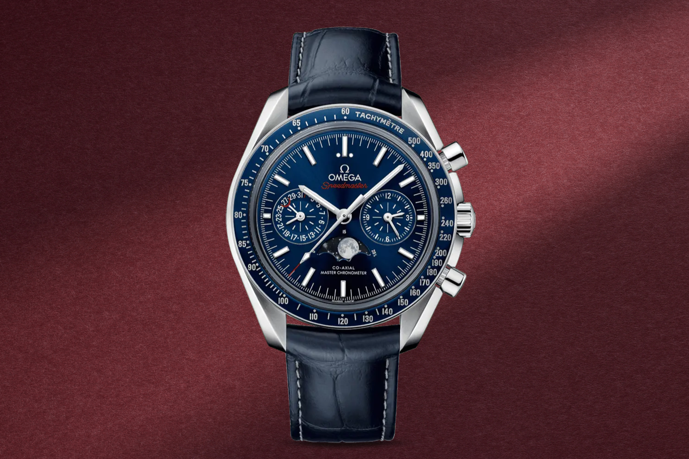 Omega Speedmaster Moonphase Chronograph Stainless Steel Blue Dial