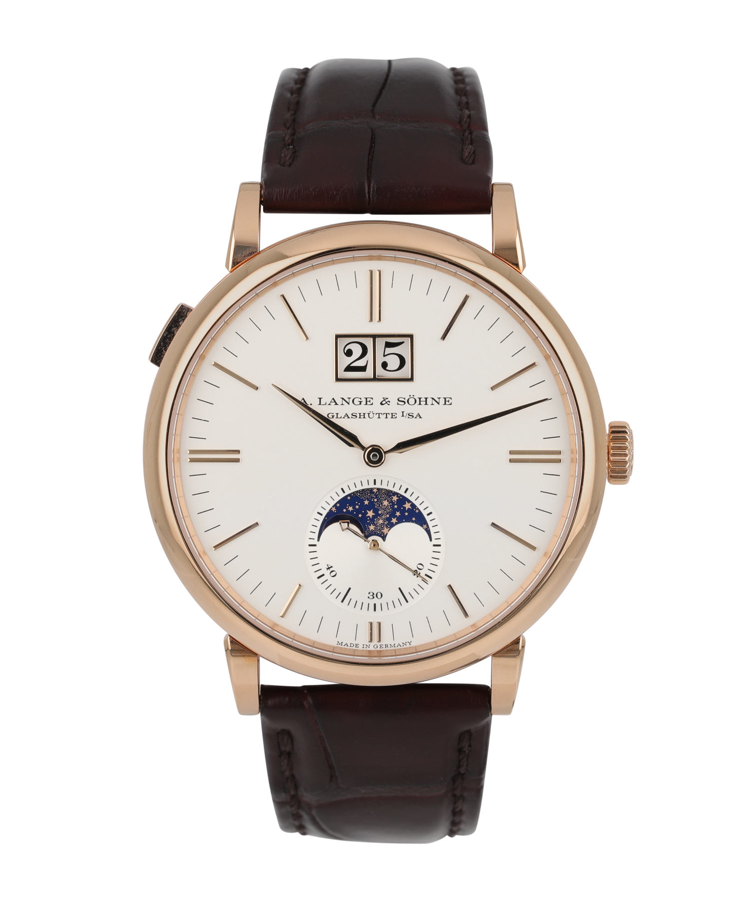 ラブカSAPPHIRE MOON 朝香果林 SEC P+ A. Lange & Söhne Saxonia Moonphase Rose Gold Silver Dial 40mm