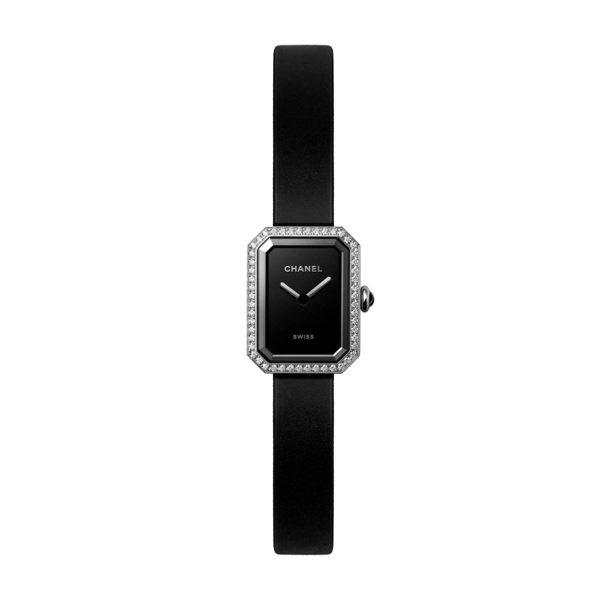 Premiere Ribbon Watch Steel Diamond Black Dial 15mm Product Image