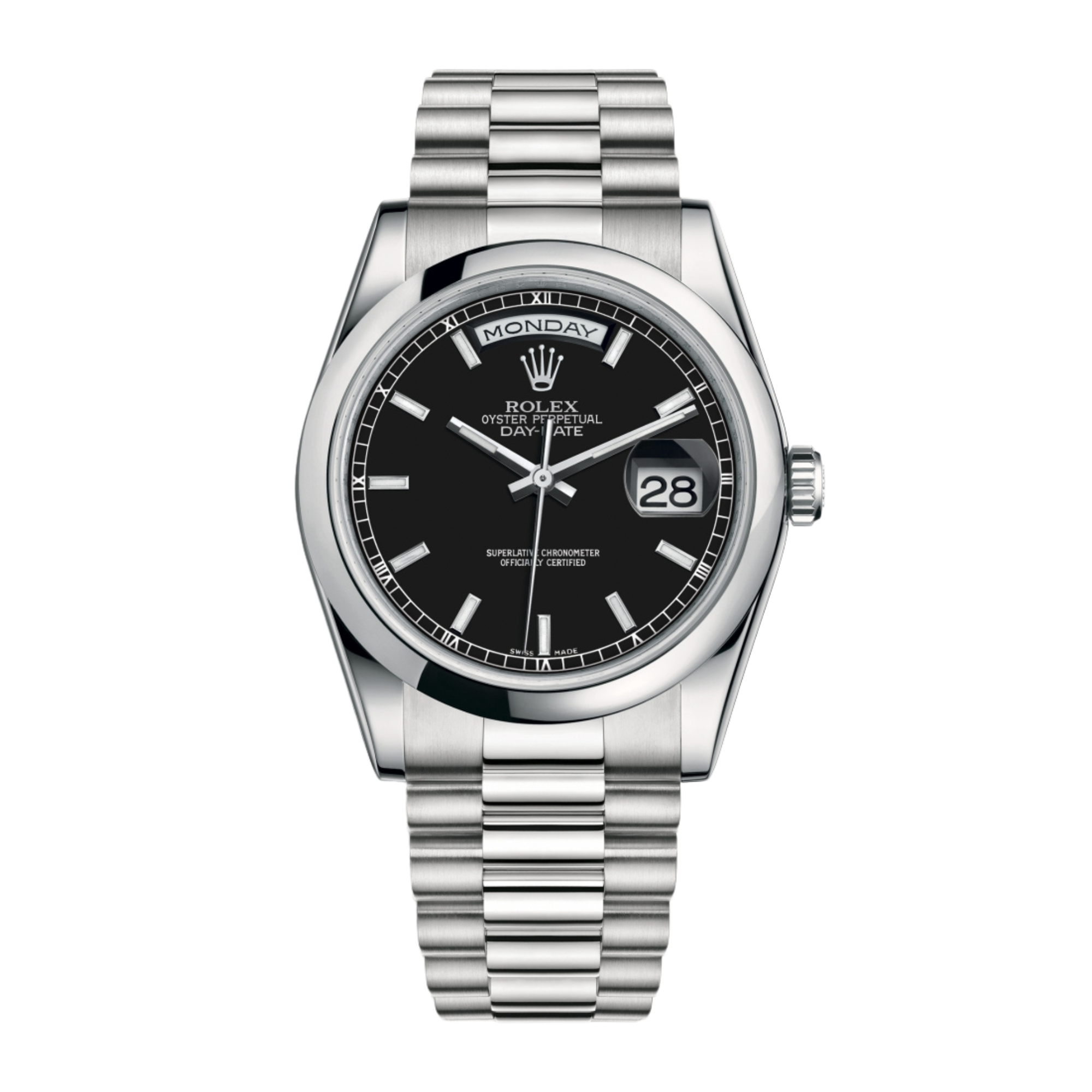 Rolex Day-Date 36 Platinum Diamond Black Dial 36mm 118346-0065
