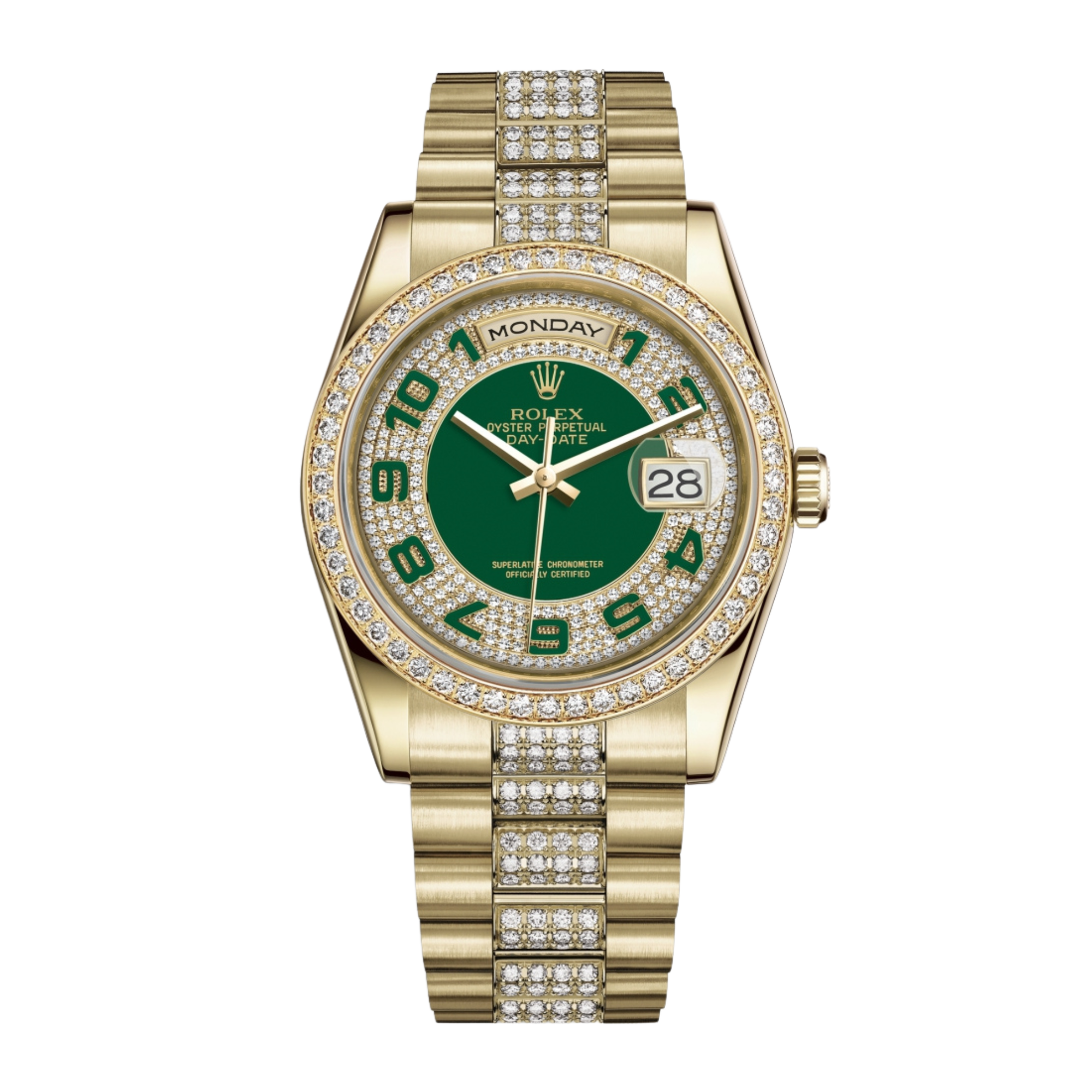 Rolex Day-Date Diamond & Yellow Gold Green Malachite Dial